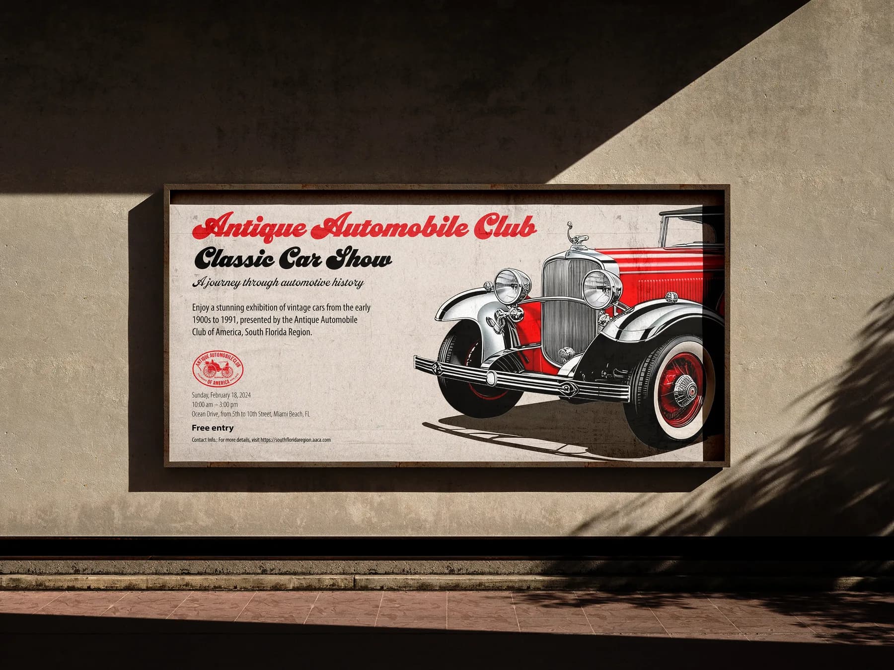 Exhibition poster mocked up on a wall billboard