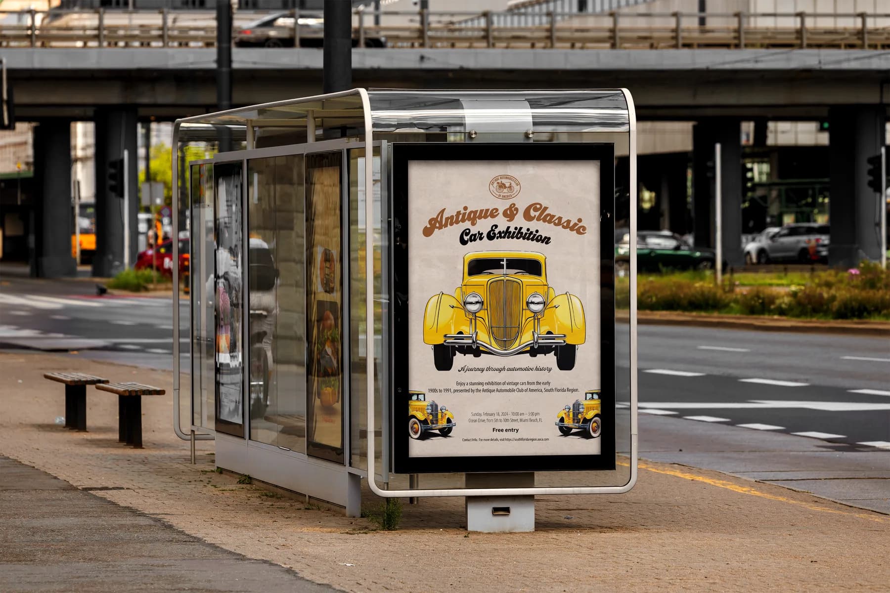Flyer mocked up on a bus-stop citylight