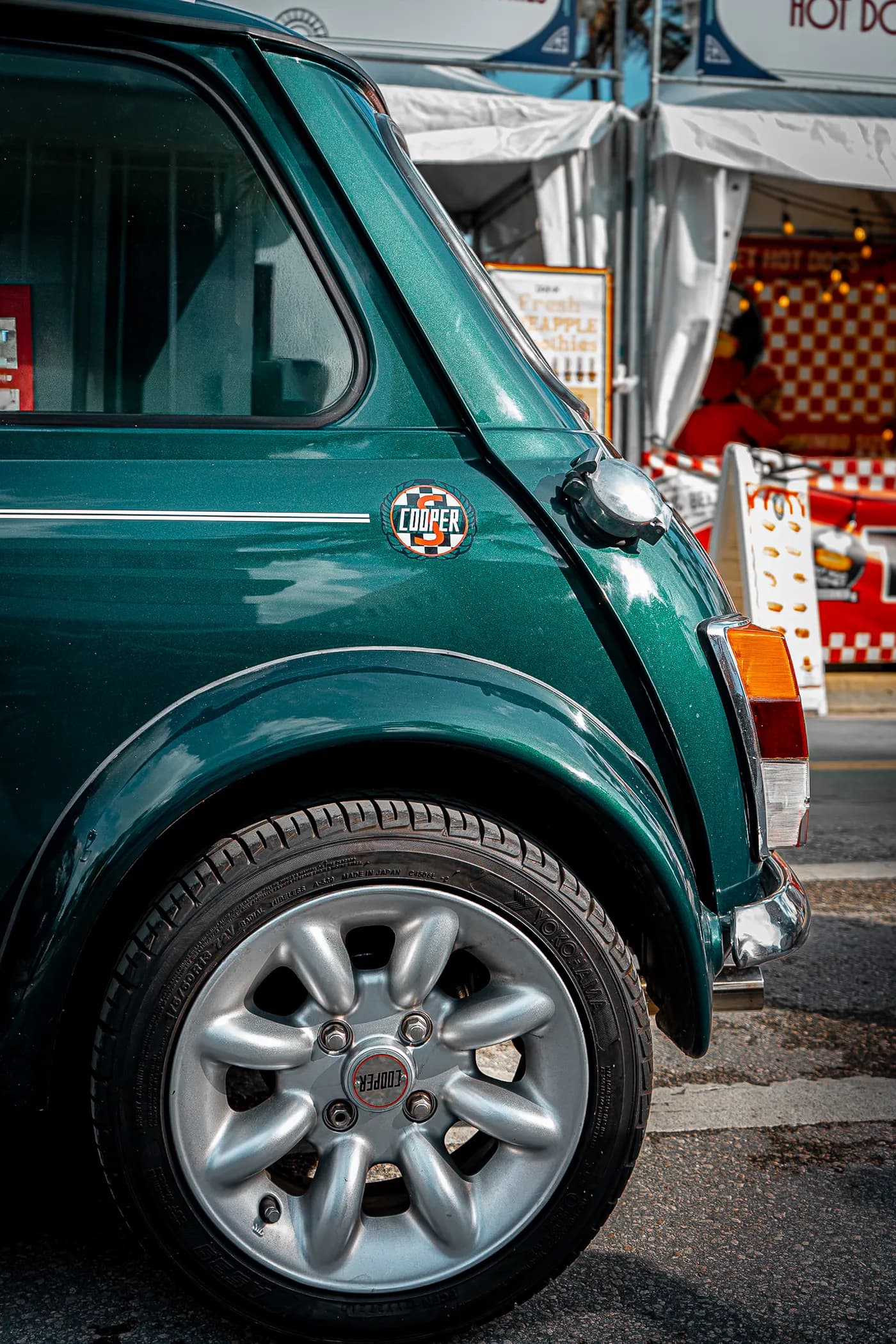 A green Mini Cooper at the exhibition