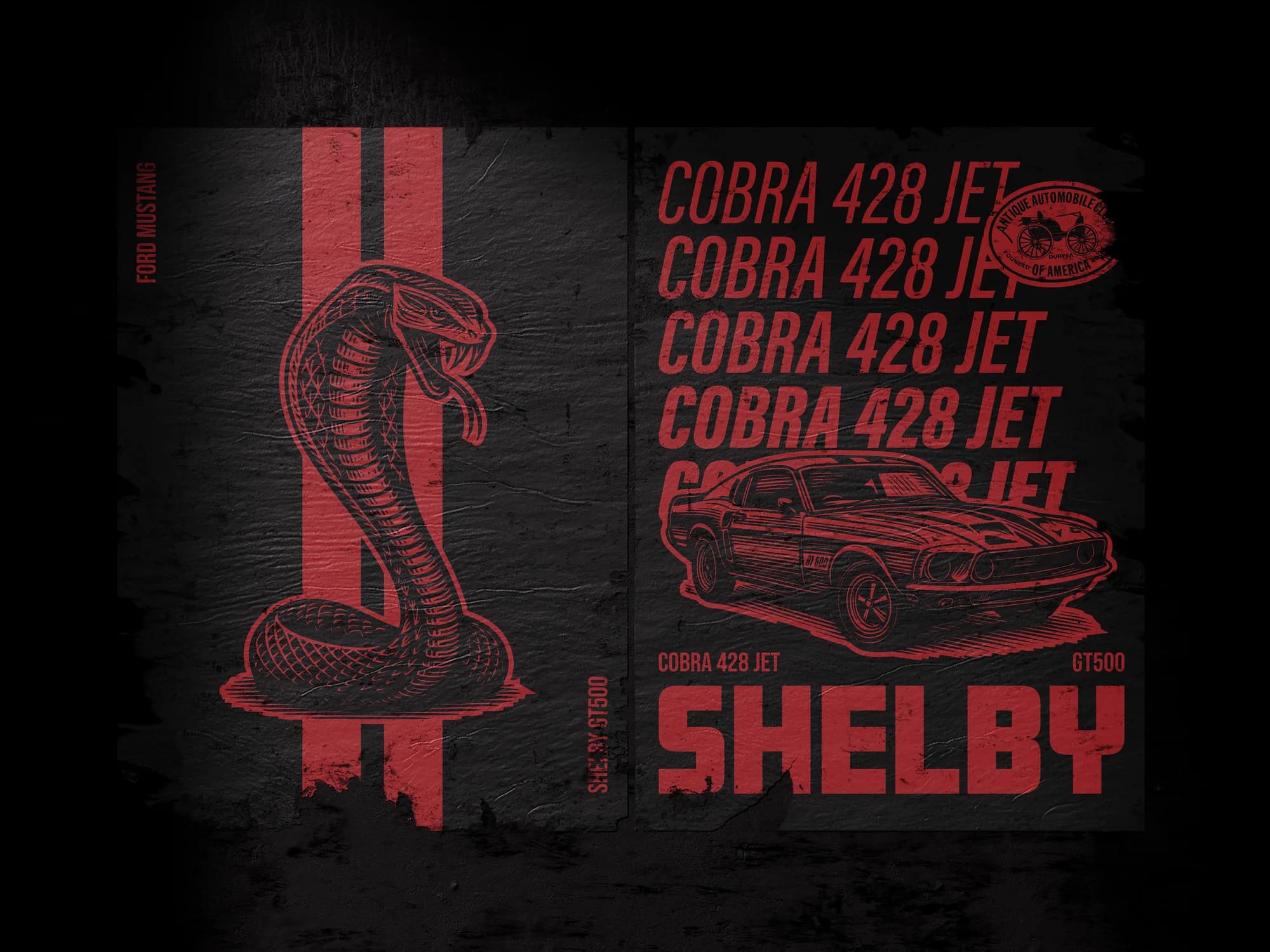 1969 Shelby GT500 — Cobra 428 Jet poster spread mockup