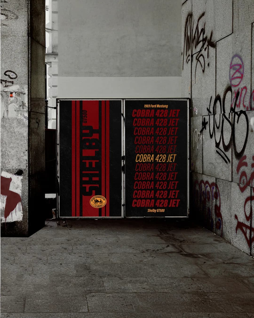 1969 Shelby GT500 — posters mounted on a city wall