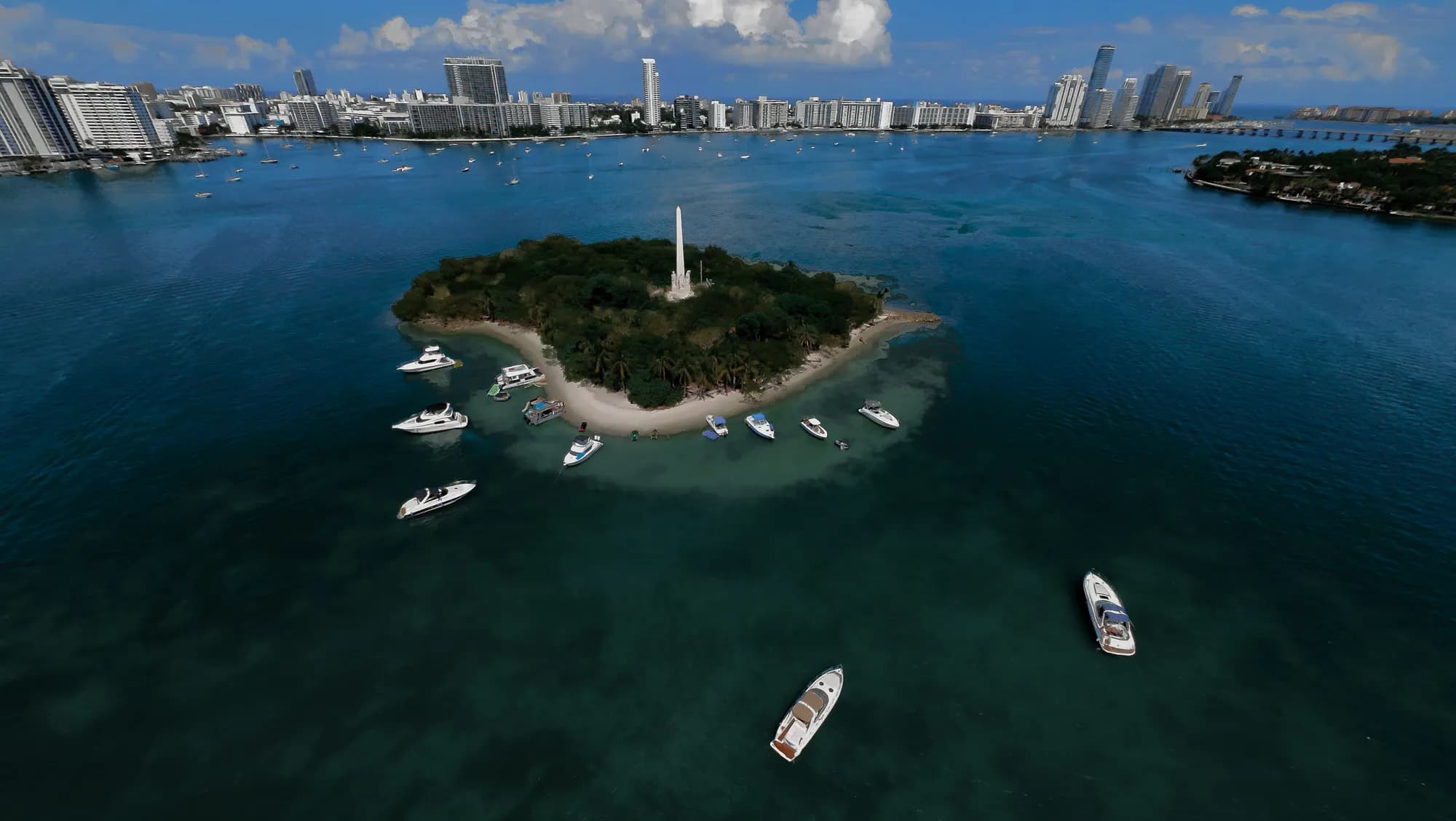 Aerial — boats on the water near Miami