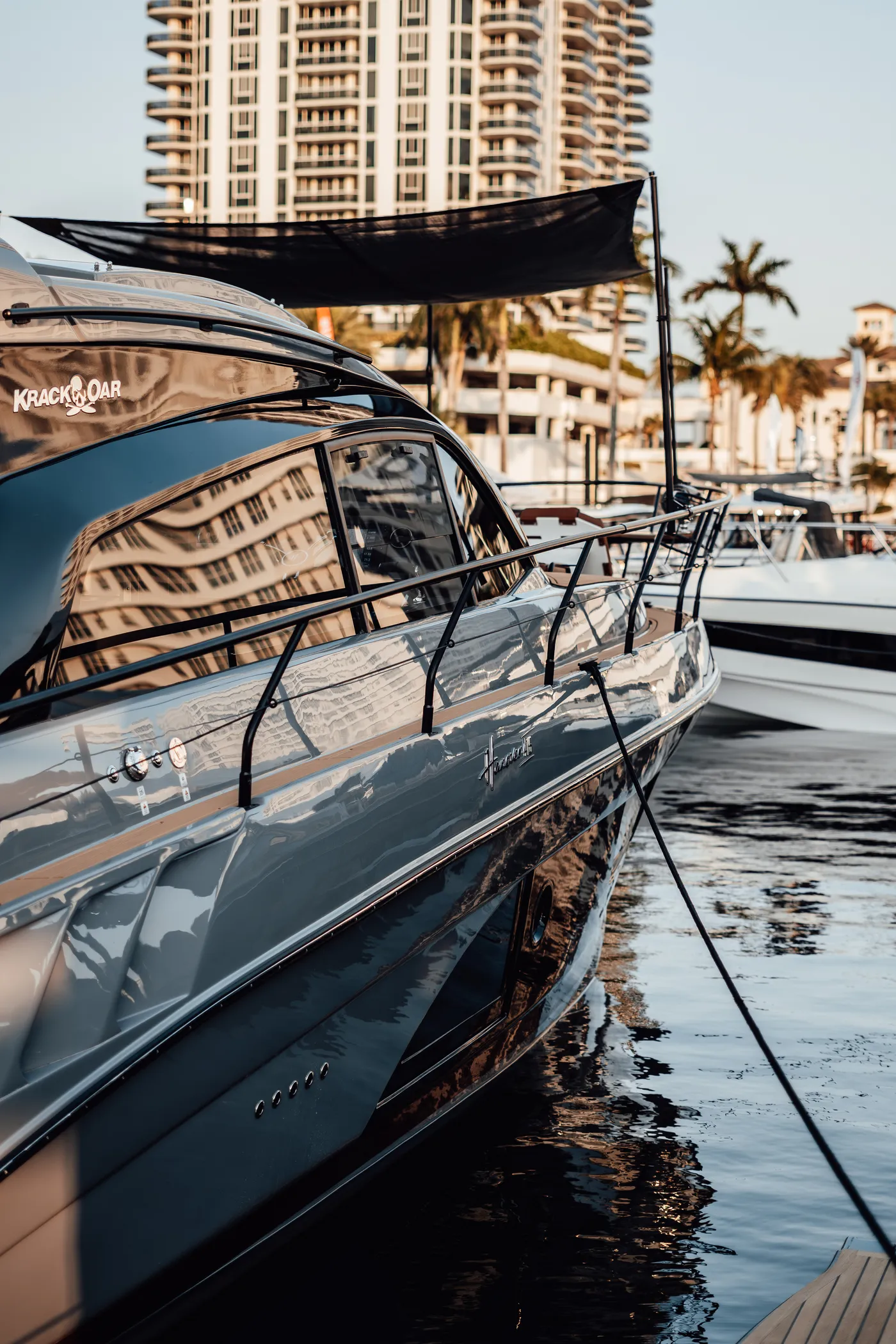 Hanover Yachts on the marina at dusk