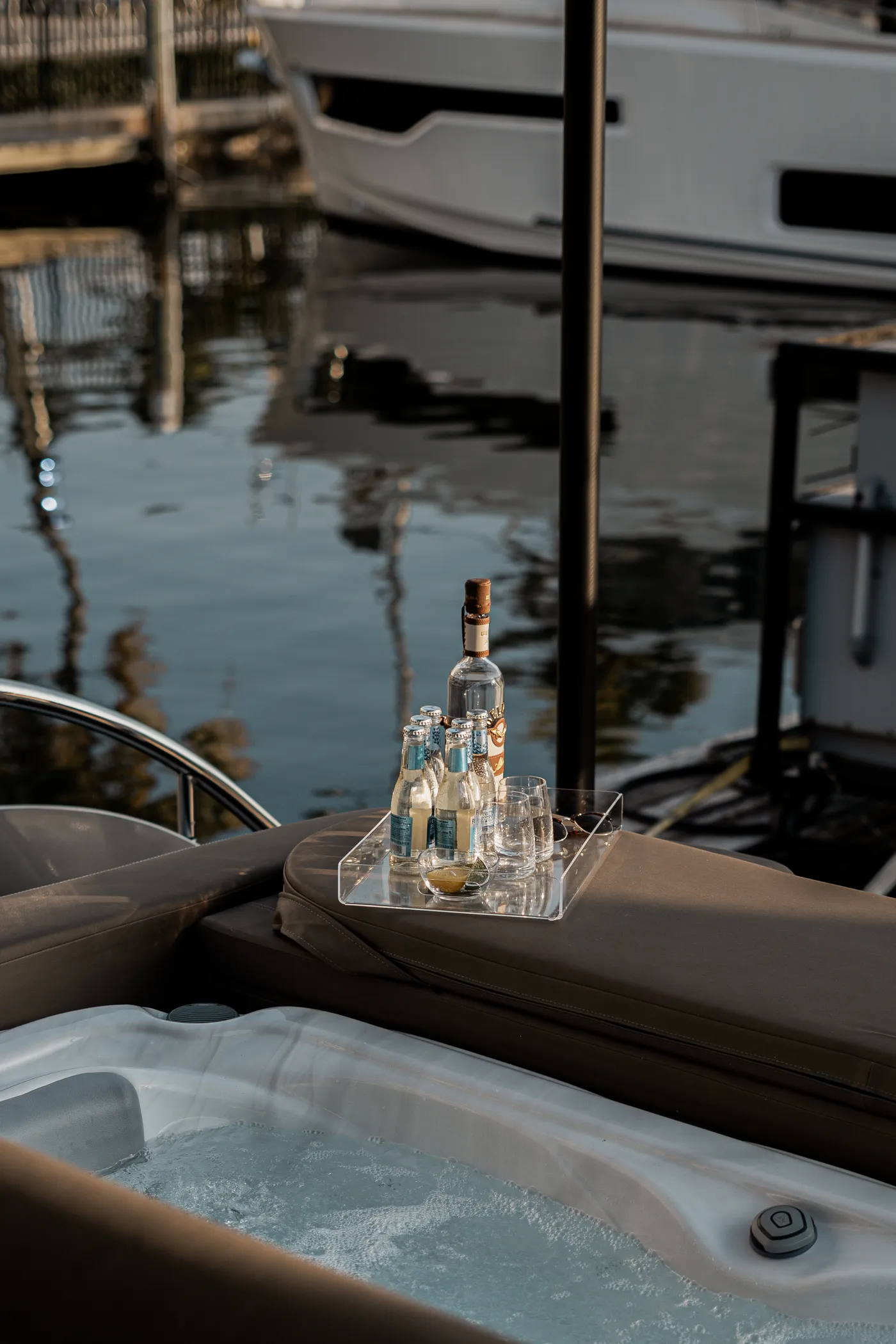 A yacht deck spa and champagne service