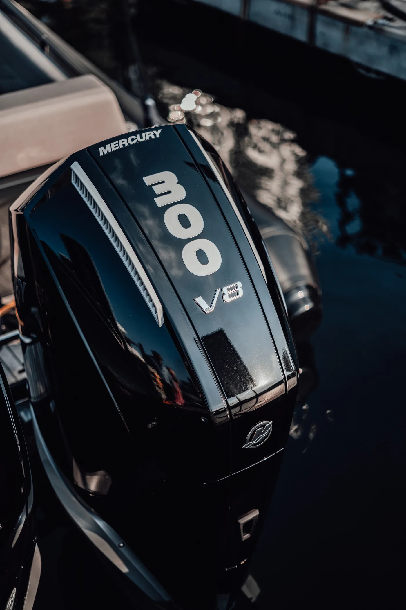 A Mercury 300 V8 outboard detail
