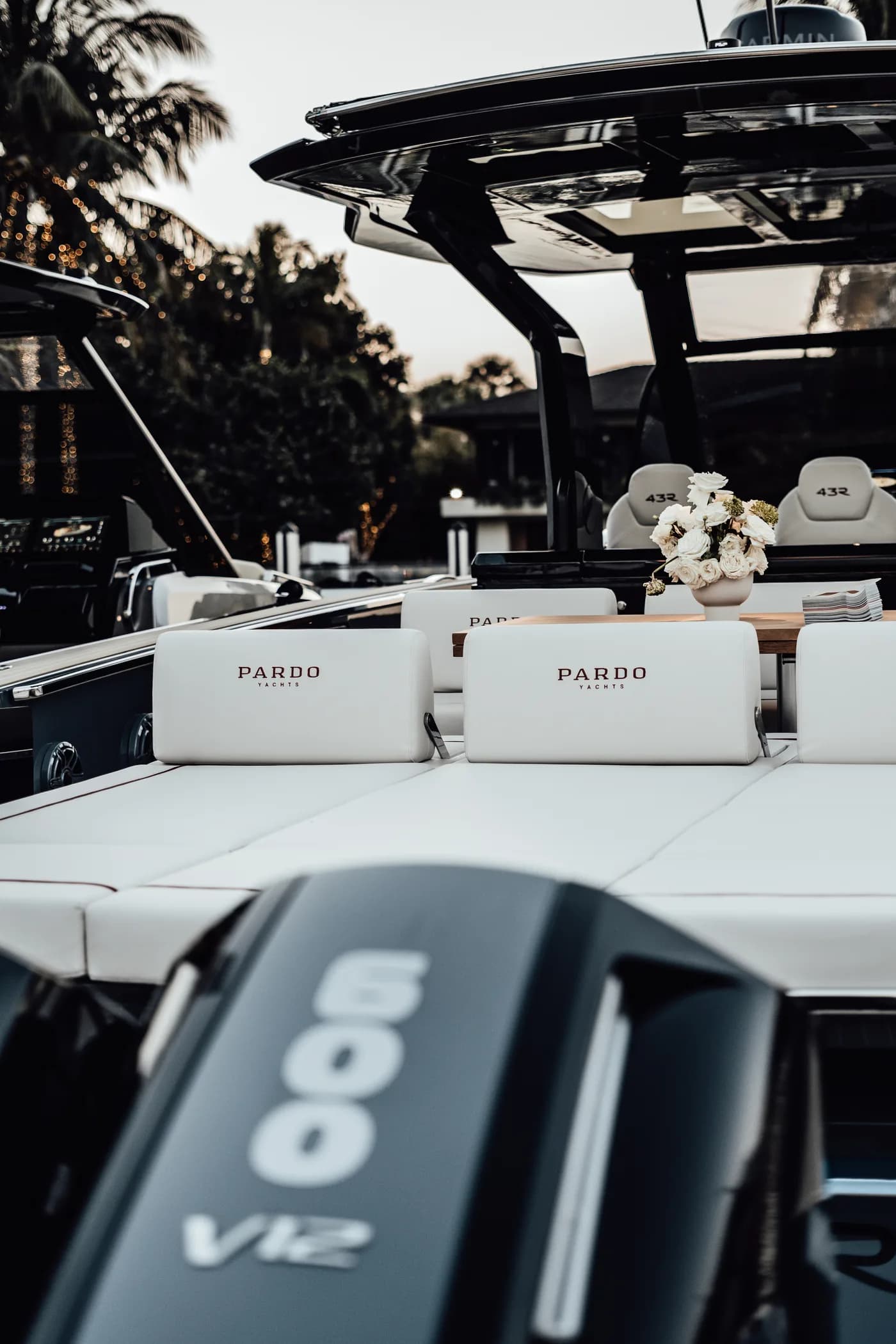 Pardo foredeck sunpads over twin V12 outboards