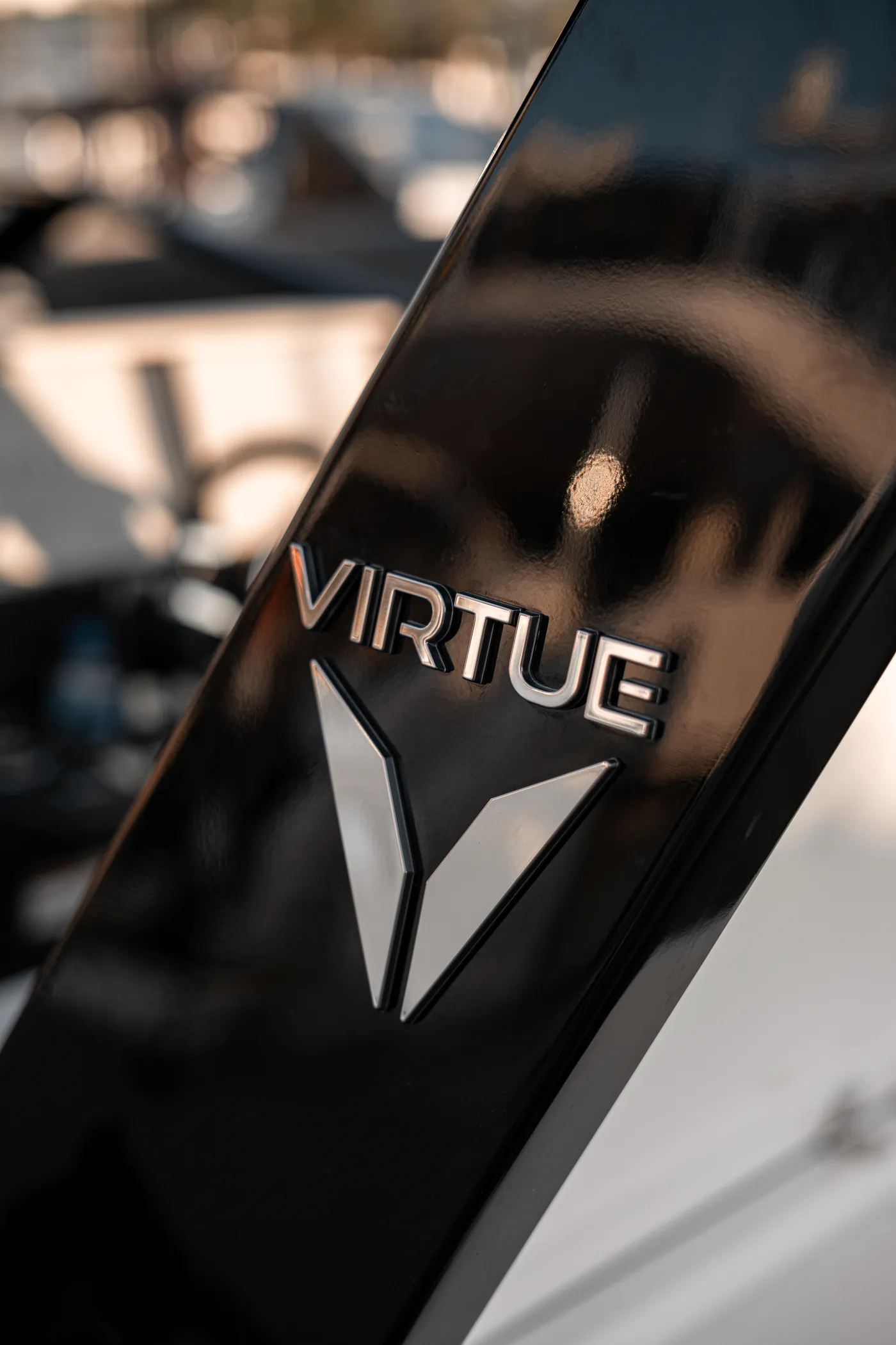 Virtue — chevron branding on the hull