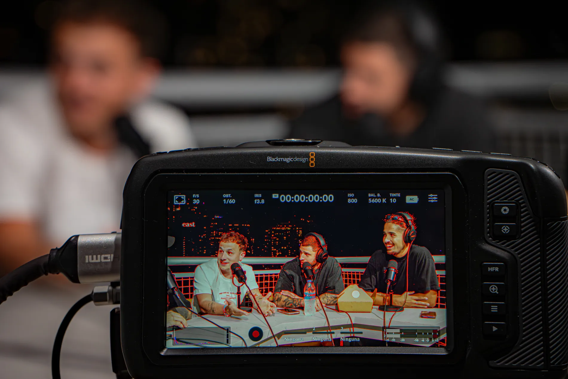 The session framed on the camera monitor