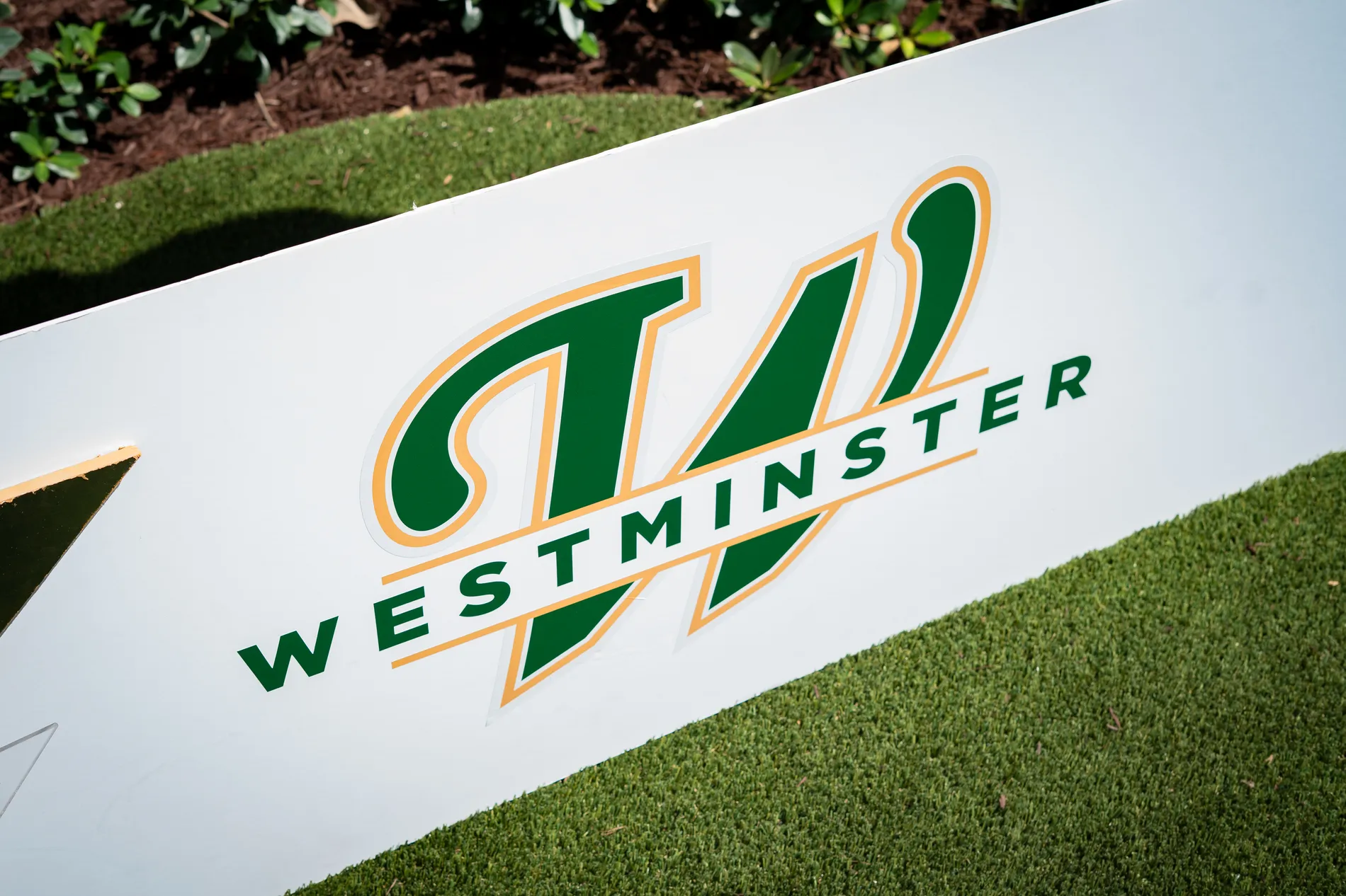 The Westminster mark installed on the lawn