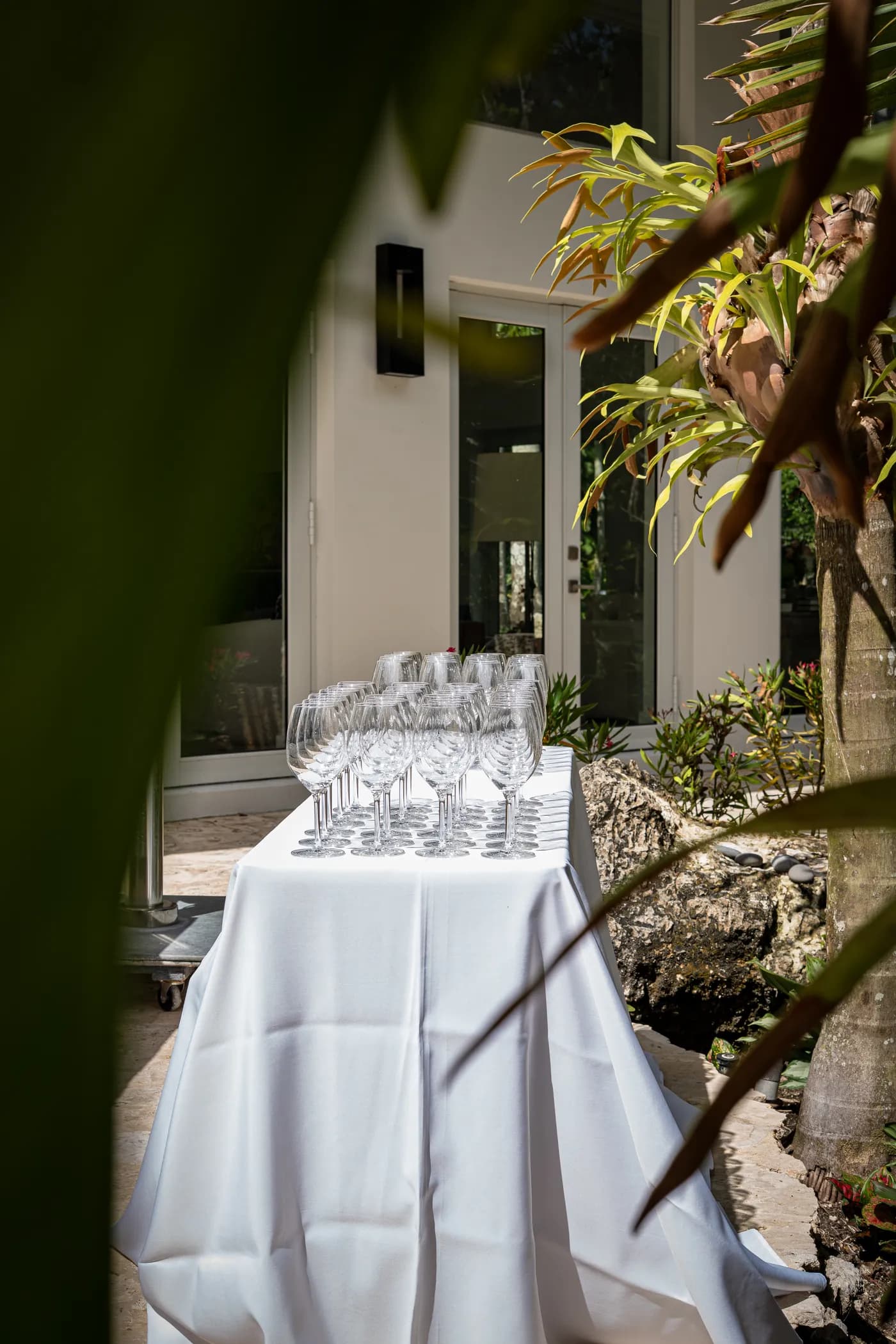 The bar table dressed among the greenery
