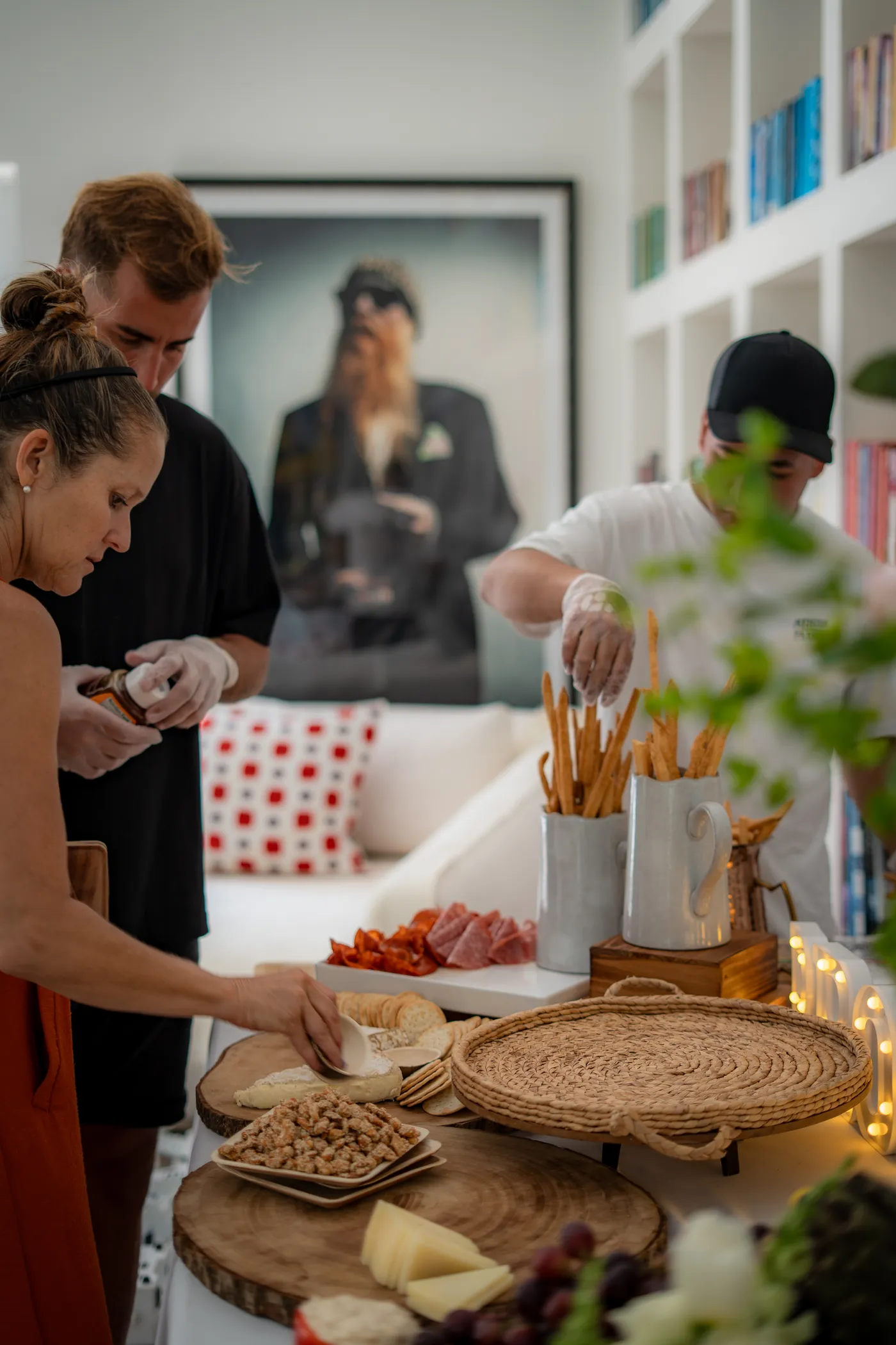 The catering team plating during load-in