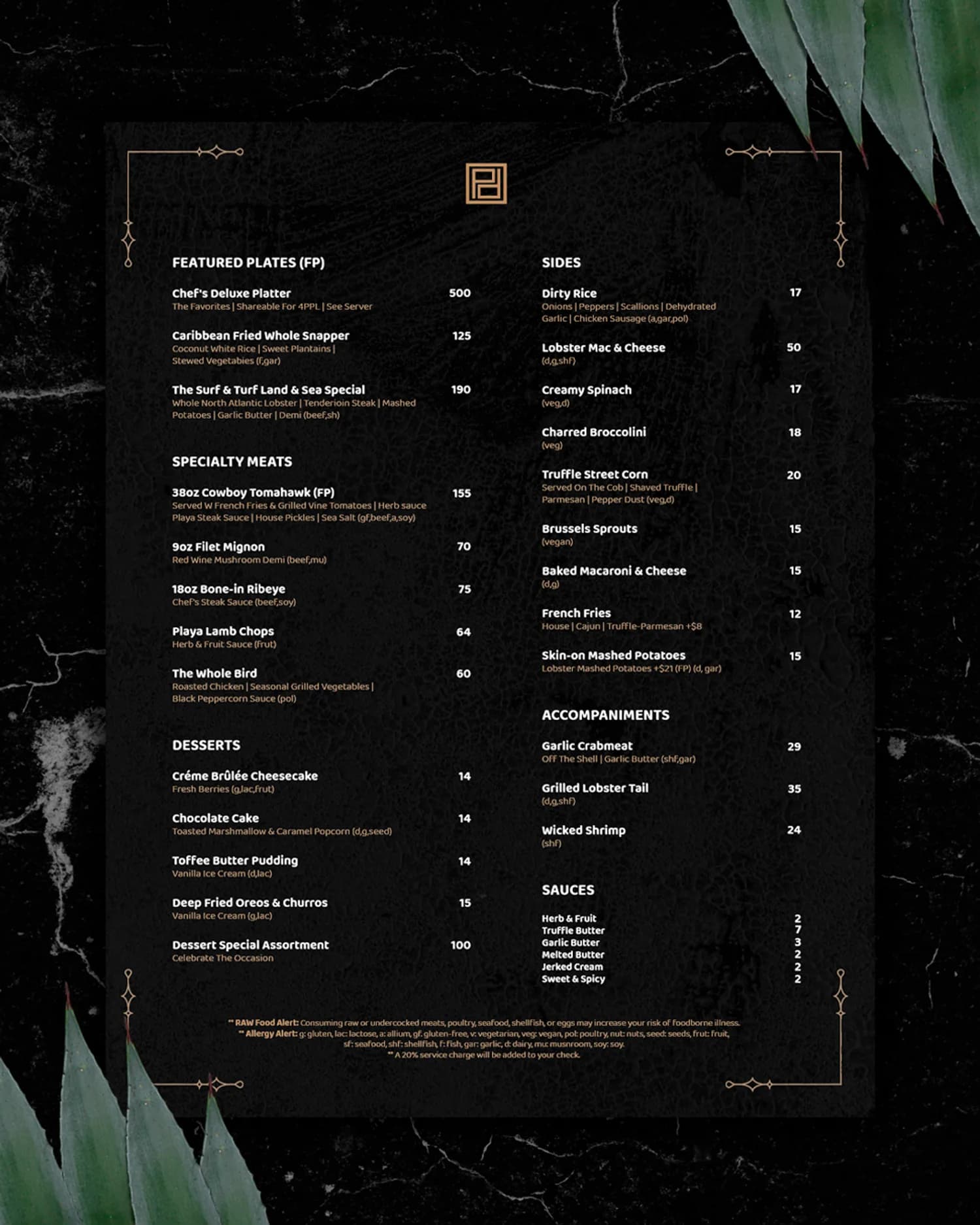 A Playa menu page in the dark variant