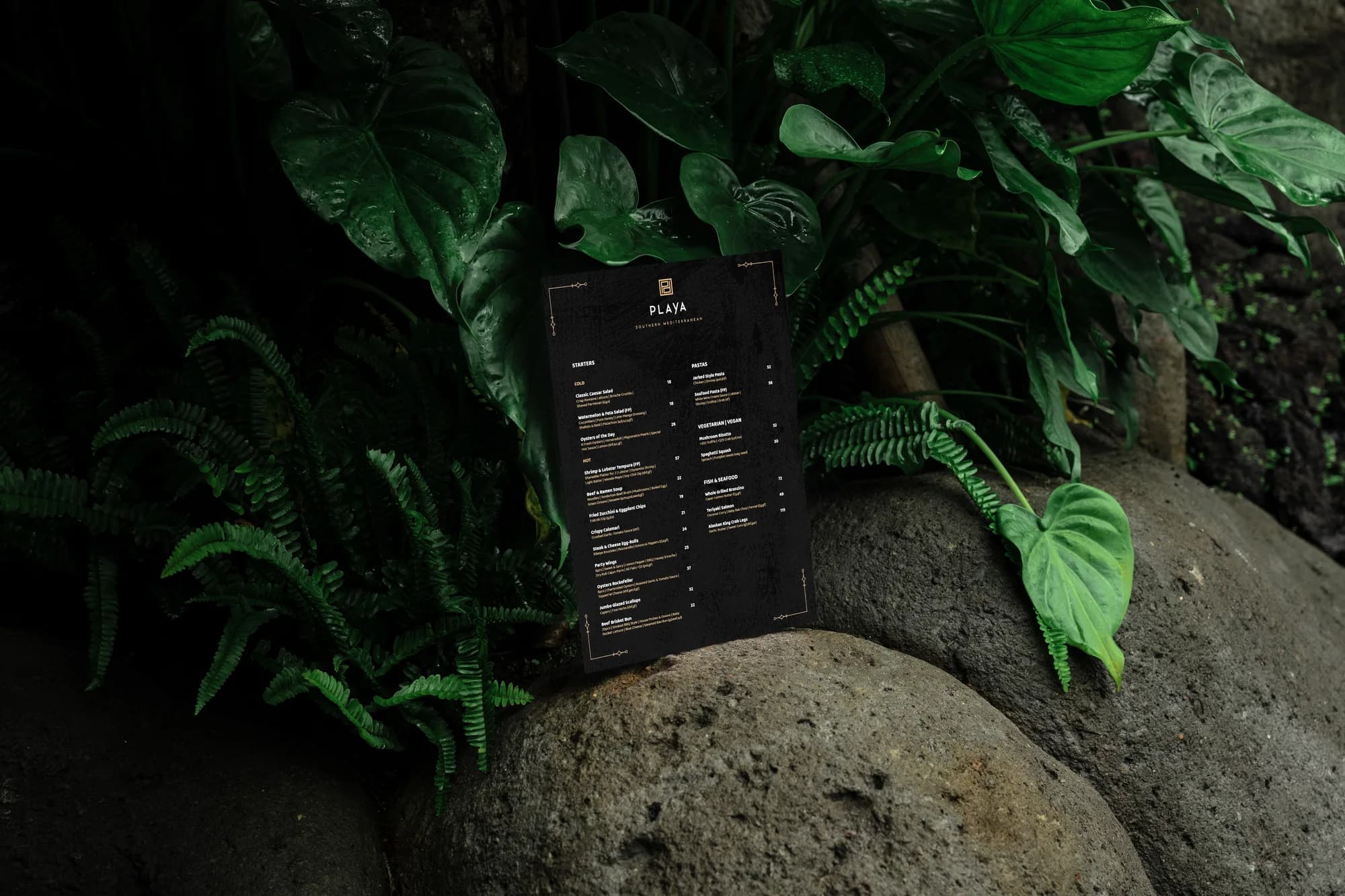 Playa menu — dark variant spreads