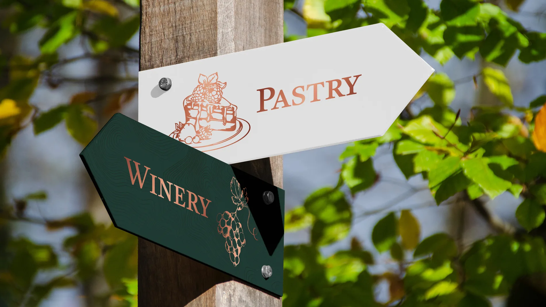 Pastry and winery wayfinding signs