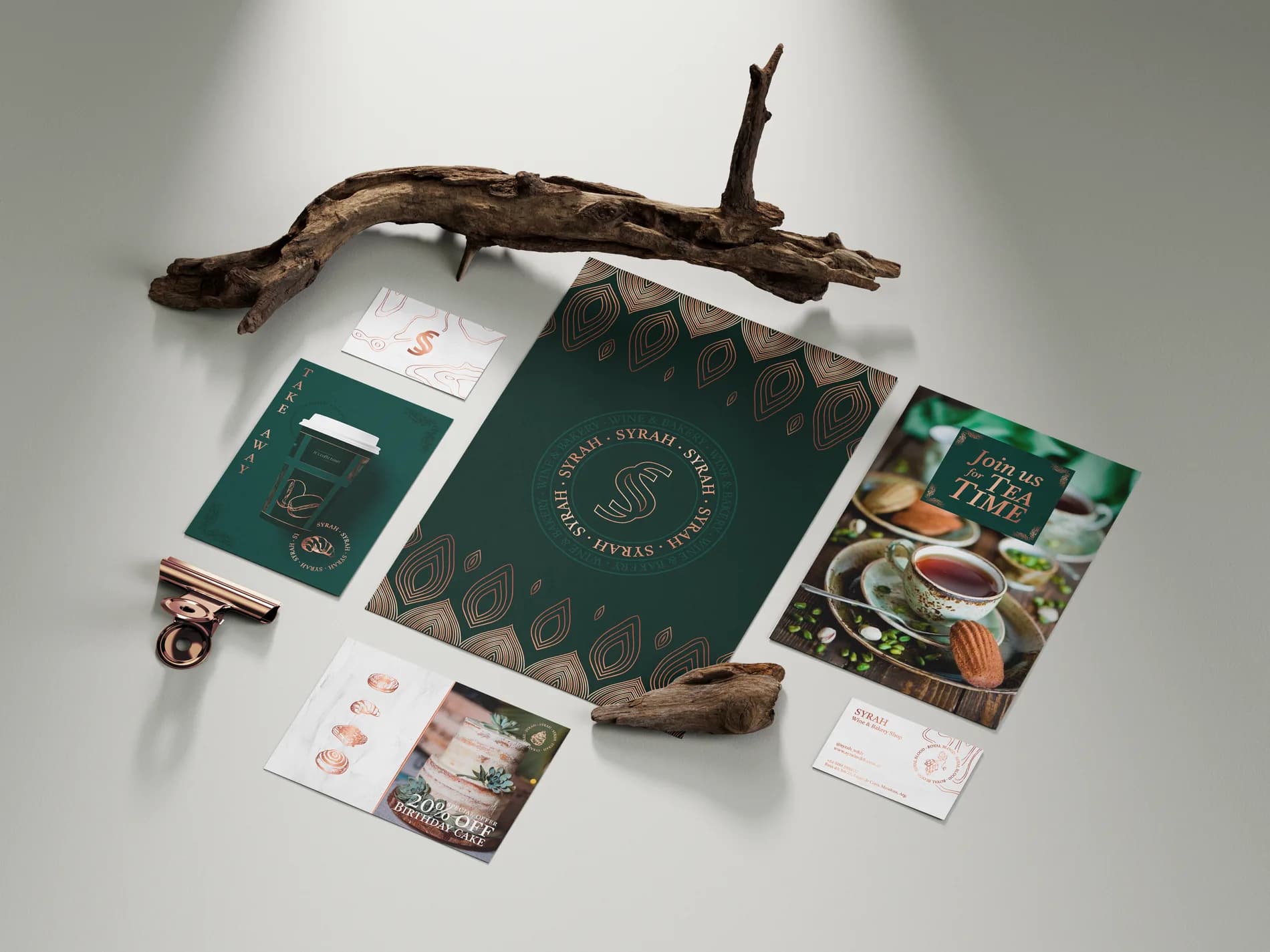 Syrah posters and printed collateral on wood