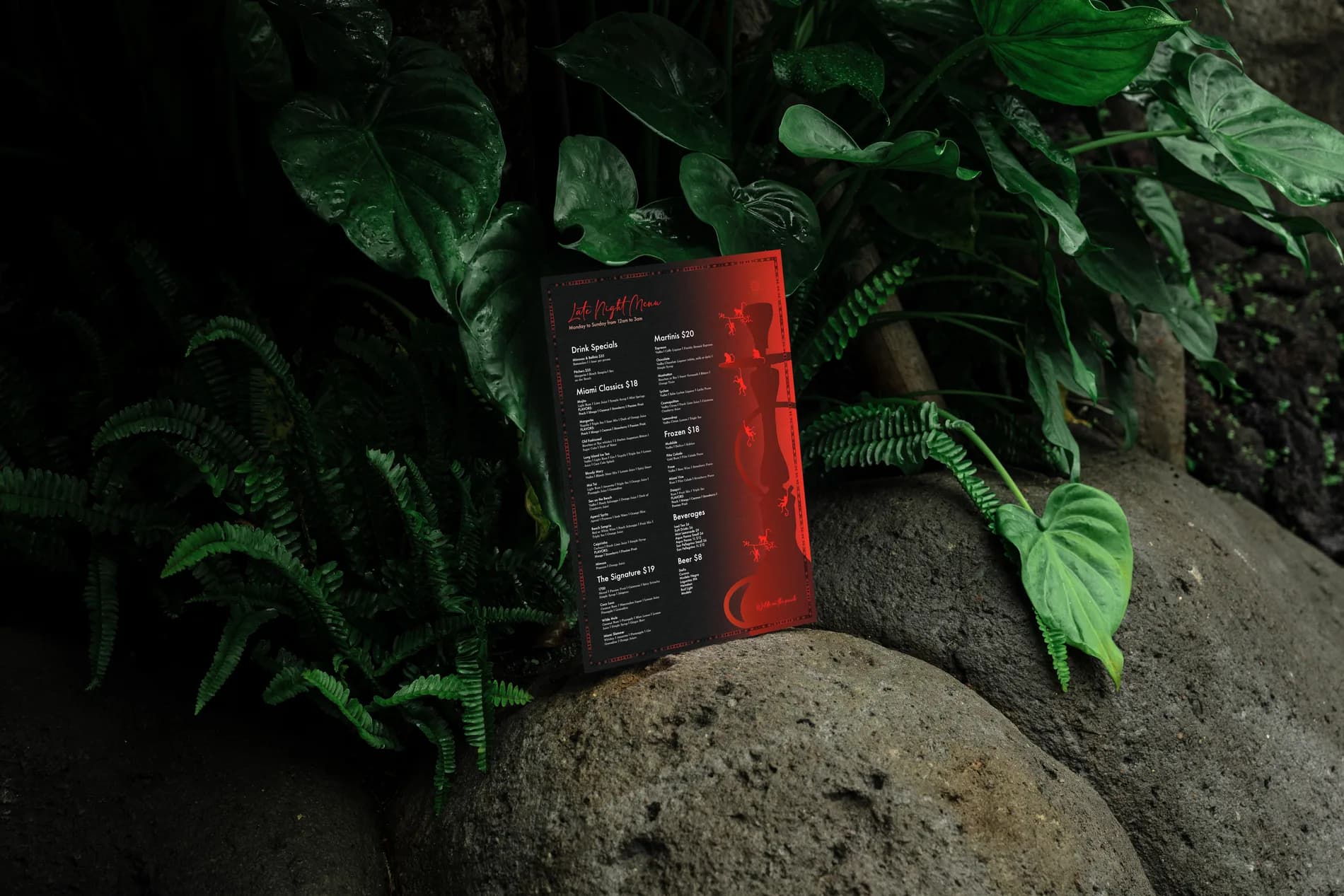 Menu design staged with plants
