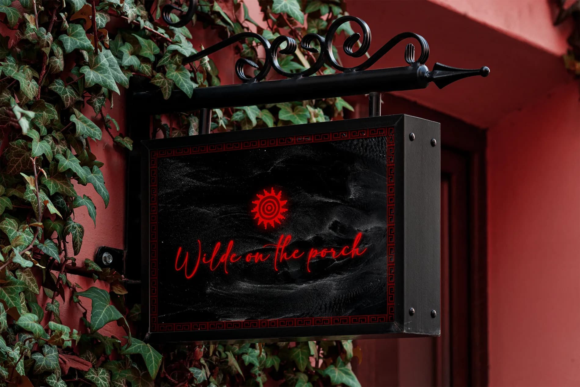 "Wilde on the Porch" illuminated sign