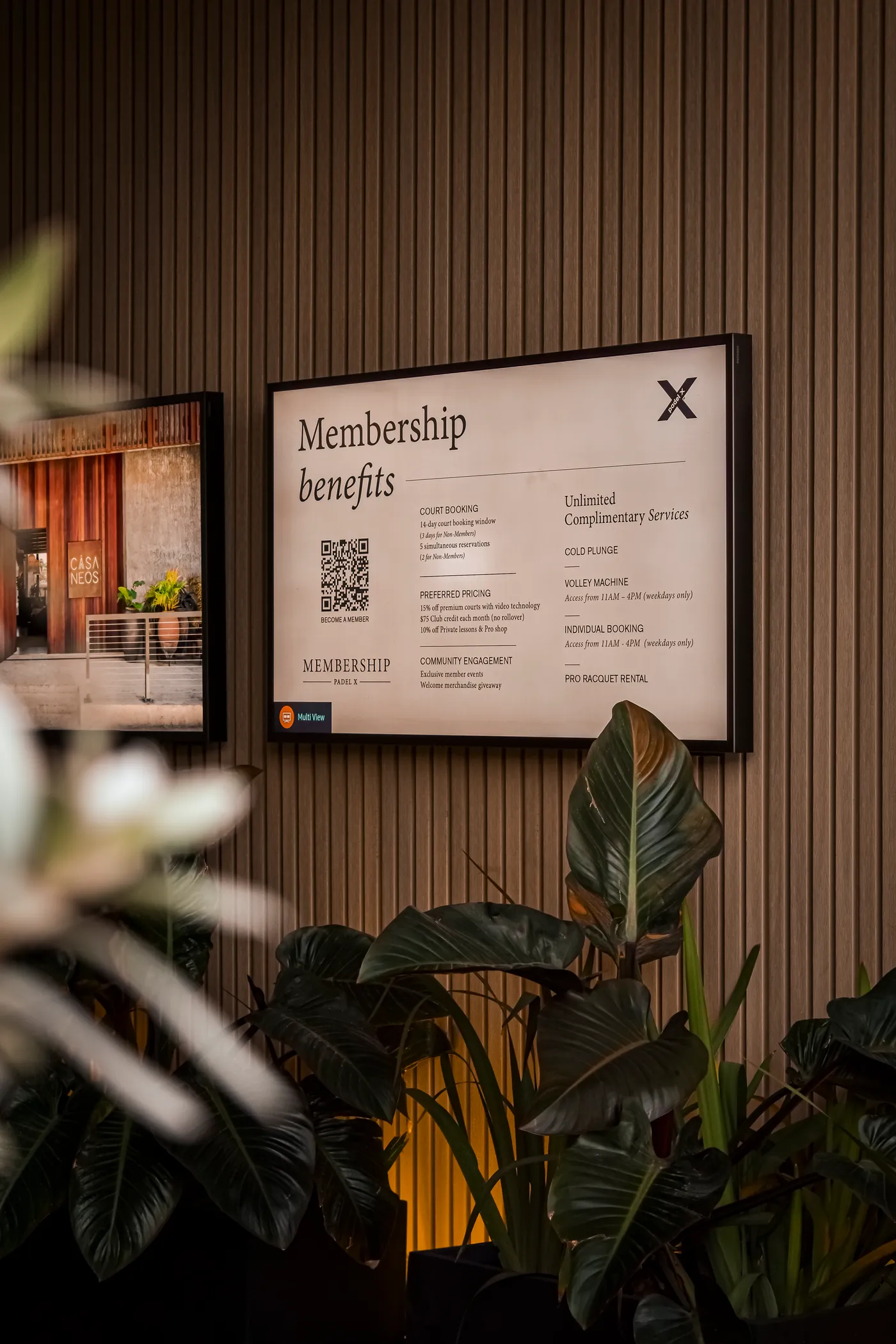 The membership benefits screen at reception