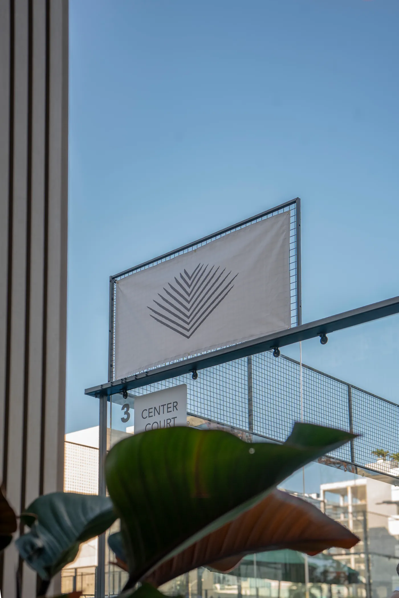 The court banner against the skyline