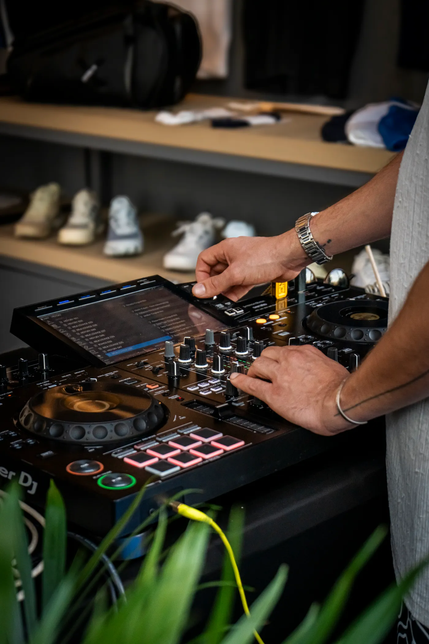 The DJ booth beside the courts